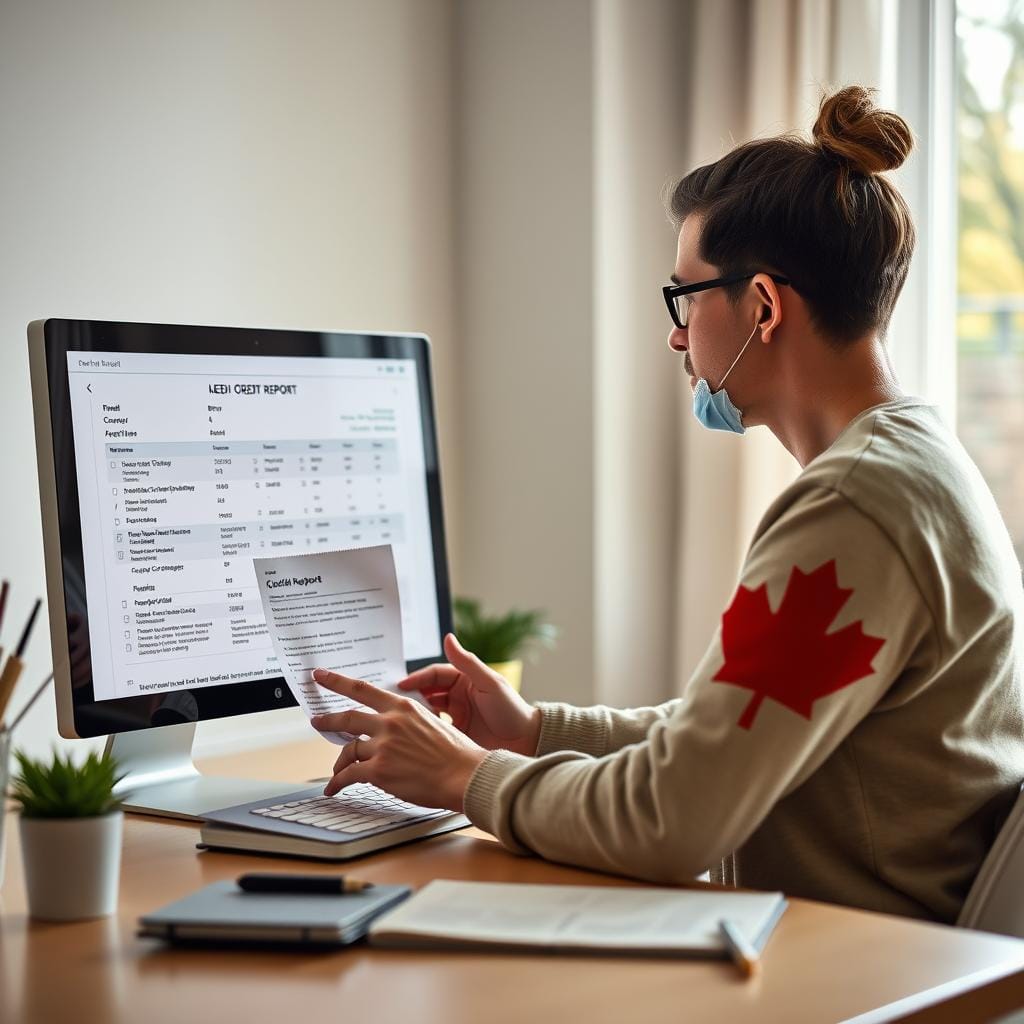 Person checking credit report for errors before applying Person checking credit report for errors before applying