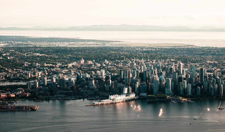 Aerial view of Vancouver skyline and waterfront British Columbia - personal loan BC
