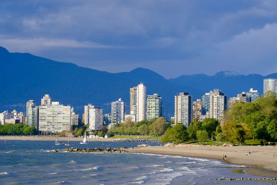 Vancouver beach skyline with mountains British Columbia - online personal loans BC