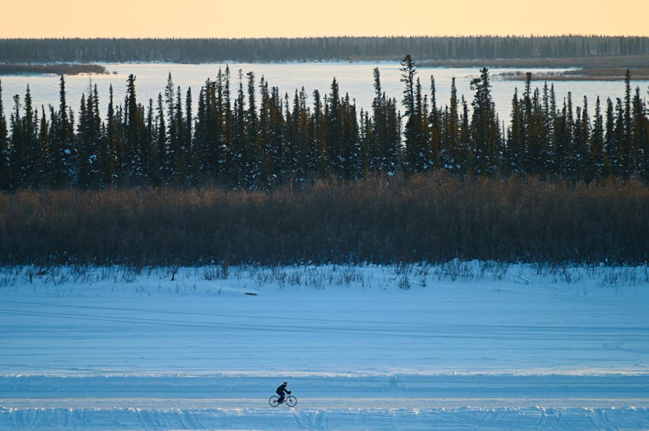 Cyclist on a frozen snowy landscape near Inuvik, NT, Canada - online personal loans Northwest Territories
