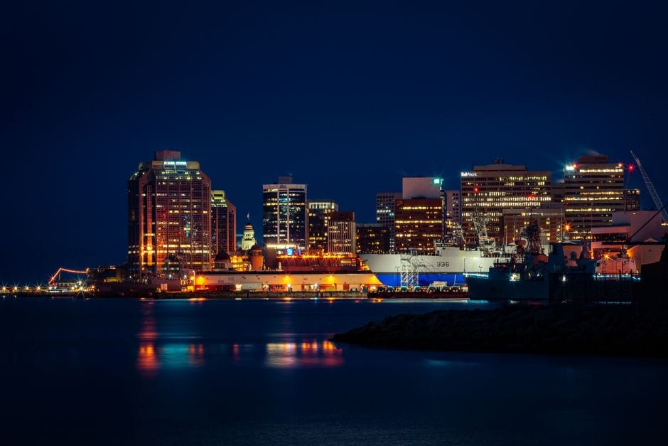 Halifax skyline at night from the harbour, Nova Scotia - personal loans Nova Scotia