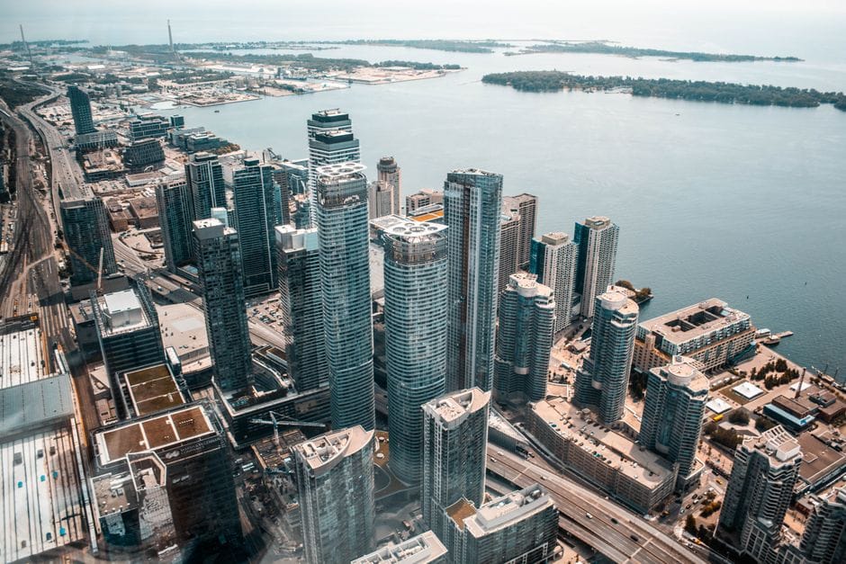 Toronto aerial skyline Lake Ontario - online personal loans Ontario Canada