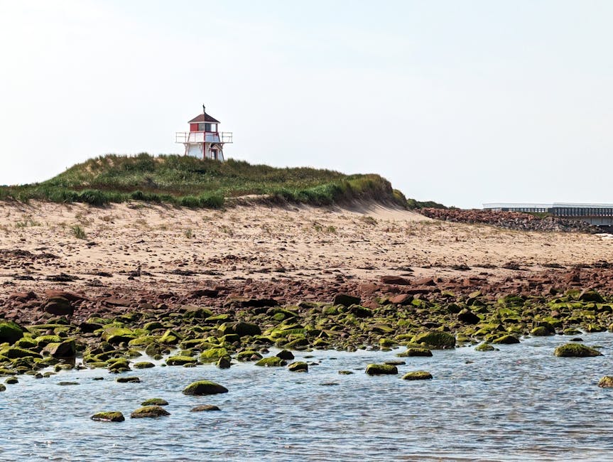 Covehead Harbour lighthouse and red shoreline, Prince Edward Island - online personal loans PEI