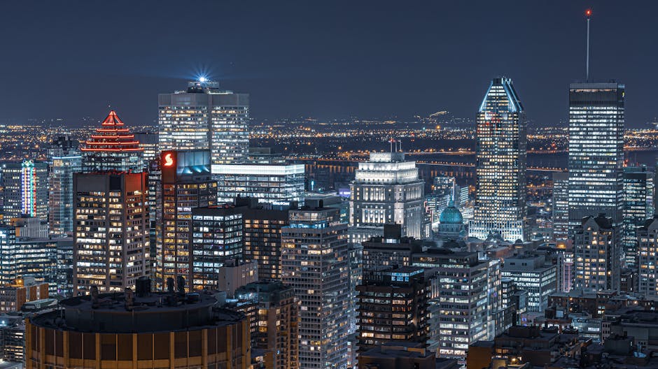 Montreal aerial skyline at night Quebec Canada